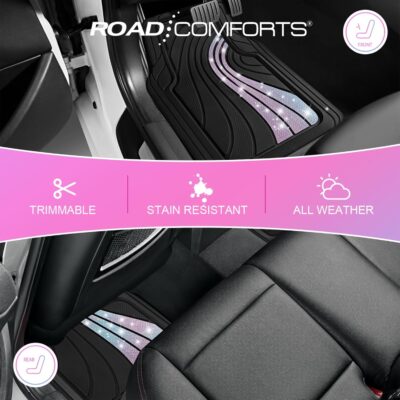Road Comforts Car Floor Mats Full Set – Front & Rear Car Floor Mats with Aluminum Design, Anti-Slip Backing, All-Weather Protection, Trim-to-Fit Car Mats for Most Sedans, SUVs & Vans - Glitter - Image 4