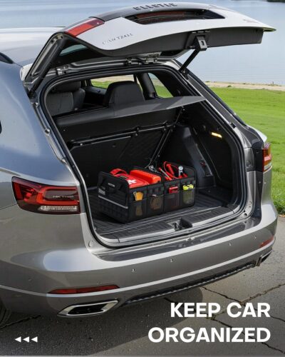 HOTOR Tactical Car Trunk Organizer - Foldable Trunk Organizer for SUV with Front MOLLE Pocket & Reflective Strips, Essential Car Accessories for Tools & Outdoor Storage, 12.8" x 21.7" x 11.0", Black - Image 6