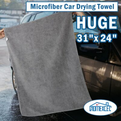 HOMEXCEL Professional Large Microfiber Car Drying Towels 2 Pack, Lint Free, Scratch Free, Highly Absorbent Drying Towel for Cars, SUVs, RVs, Trucks, and Boats,31" x 24",Grey - Image 3