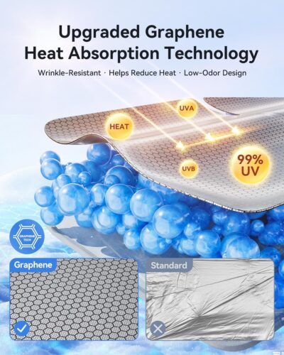 helloleiboo Graphene Car Windshield Sun Shade Car Sun Shade for Windshield with Heat Absorption Coating Foldable Design with UV Protection to Keep Your Car Interior Cooler Silver (Large-61 × 32 in) - Image 3