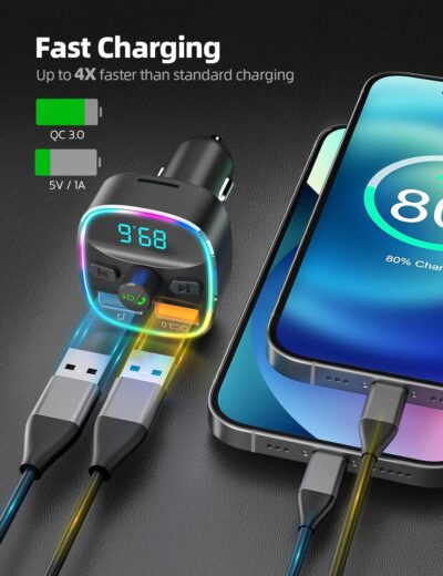 Nulaxy Bluetooth FM Transmitter, Bluetooth Car Adapter with Dual USB Charger Wireless Radio Car Kit MP3 Player Support TF Card & USB Disk, Hands-Free Calling, 7 Colors Led Backlit Light, Black - Image 3