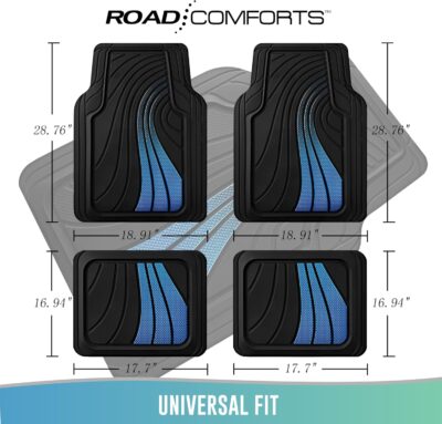Road Comforts Car Floor Mats Full Set – Front & Rear Car Floor Mats with Aluminum Design, Anti-Slip Backing, All-Weather Protection, Trim-to-Fit Car Mats for Most Sedans, SUVs & Vans - - Blue - Image 5