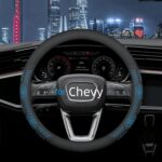 Leather Steering Wheel Cover for Chevy Silverado 1500 2500 3500, 14.5-15 inches Car Steering Wheel Cover with Non-Slip Breathable (Blue)