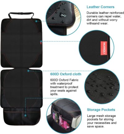 Car Seat Protector, 2 Pack Carseat Protector with Thick Padding, Baby/Pets for Child Car Seat-Mesh Pockets-Waterproof-Universal Size(Black) - Image 5