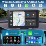 Carplay Screen for Car, 7" HD Wireless Portable Car Play Touchscreen Stereo with Android Auto Mirror Link/Backup Camera/GPS Navigation/Satellite Radio for All Vehicles - Image 2