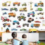 decalmile Cars Wall Decals Construction Transports Vehicles Racing Cars Wall Stickers Boys Room Kids Bedroom Toddles Playroom Wall Decor - Image 2