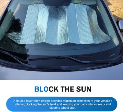 Shakas Car Windshield Sun Shade, Thickened Bubble Heat-insulation Cooling Board, Foldable Interior Anti-aging Protection Sunproof Cover, for Cars Suction Cup installation Privacy Cover (Silver) - Image 7