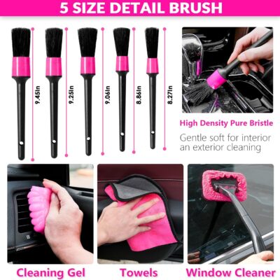 ThinkLearn Car Cleaning Kit, Car Vacuum Detailing Kit Interior with High Power Handheld Vacuum, Including 7Pcs Detailing Brush Set, Windshield Cleaner, Pink Car Accessories for Women - Image 6