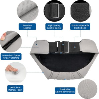 Car Headrest Memory Foam Neck Pillow for Driving with Leather Cover Soft Comfortable Seat Head Pillow Cushion for Most Cars SUV Sedan Home Office Off-White (Beige) (1PC) - Image 2