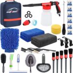 AUTODECO 33Pcs Car Wash Detailing Kit Cleaning Kits with Foam Gun Sprayer Brush Large Wash Mitt Towels Complete Interior Exterior Car Washing Supply Set Blue