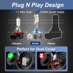 H11/H9/H8 and 9005/HB3Light Bulbs Combo, 800% Brighter (70000LM), 6500K Fog Lights Cool White, Plug-N-Play, Pack of 4 + with Free White Installation Gloves - Image 4