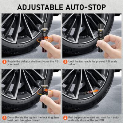 4PCS Tire Deflator,10-30 PSI Adjustable Auto-Stop Tire Deflators Offroad Accessories,Air Down Tire Deflators 4x4,Screw-on Air Down Tire Tool for Trucks,Motorcycle,Jeep - Image 4