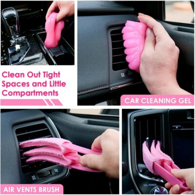 Viewsun Windshield Cleaner Tool, 17Pcs Pink Car Interior Cleaning Kit, Detailing Kit Cleaner, Detailing Brush, Cleaning Gel, Inside Cleaning Supplies Accessories for Women Girl Gift - Image 5
