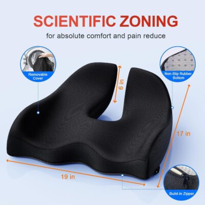 Benazcap X Large Memory Seat Cushion for Office Chair Ergonomic Cushions Butt Pillow for Pressure Relief Sciatica & Pain Relief Memory Foam for Long Sitting for Gaming Chair and Car Seat - Image 4