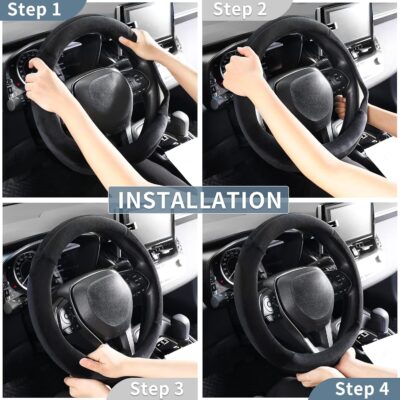 SEG Direct Car Steering Wheel Cover for F-150 Tundra Range Rover 15.25-16 inch, Warm Plush, Summer Winter, Black - Image 4