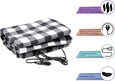 Heated Blanket - 12-Volt Electric Blanket for Car, Truck, SUV, or RV - Portable Winter Car Accessories for Camping or Travel by Stalwart (Black Plaid) - Image 3