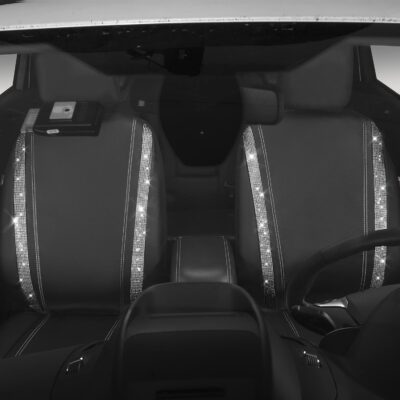 CAR PASS Leather Bling Diamond Car Seat Cover 2 Front Interior Sets, Waterproof Universal Shining Glitter Crystal Sparkle Fit for 95% Automotive Truck SUV Cute Women Girl, Black Silver Rhinestone - Image 6