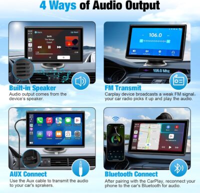 7 inch Carplay Screen for Car - Supports Wireless Apple Carplay & Android Auto, Portable Touchscreen with Bluetooth, Navigation, Voice Control, Mirror Link,Universal for All Cars (Black) - Image 5