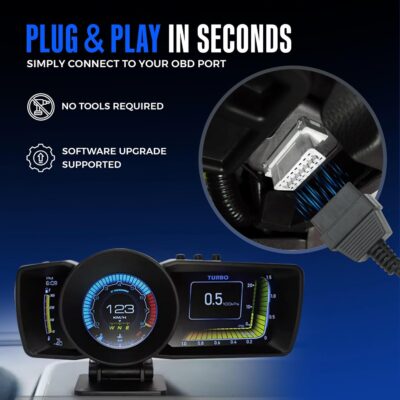 Heads Up Display for Cars – All in One Dashboard Windshield Mount Car Display Screen with 100+ Digital Gauges Includes Temperature, Digital Speedometer, RPM Meter, Fuel – Plug and Play Smart Display - Image 5