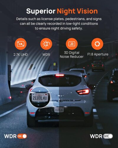 70mai 2.7K Dash Cam Front and Rear A500S, Dual Dash Camera for Cars, Dashcam with APP, Sony IMX335, ADAS, Built-in WiFi GPS, 2'' IPS Screen, WDR, Night Vision, 24/7 Parking Mode, Loop Recording - Image 4