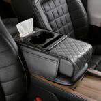 Car Armrest Cushion, Car Center Console Cover, Leather Armrest Cover for Car, Universal Middle Console Cushion with Storage Box, Cup Holder, Phone Slot, Waterproof Interior Accessories (Light gray)