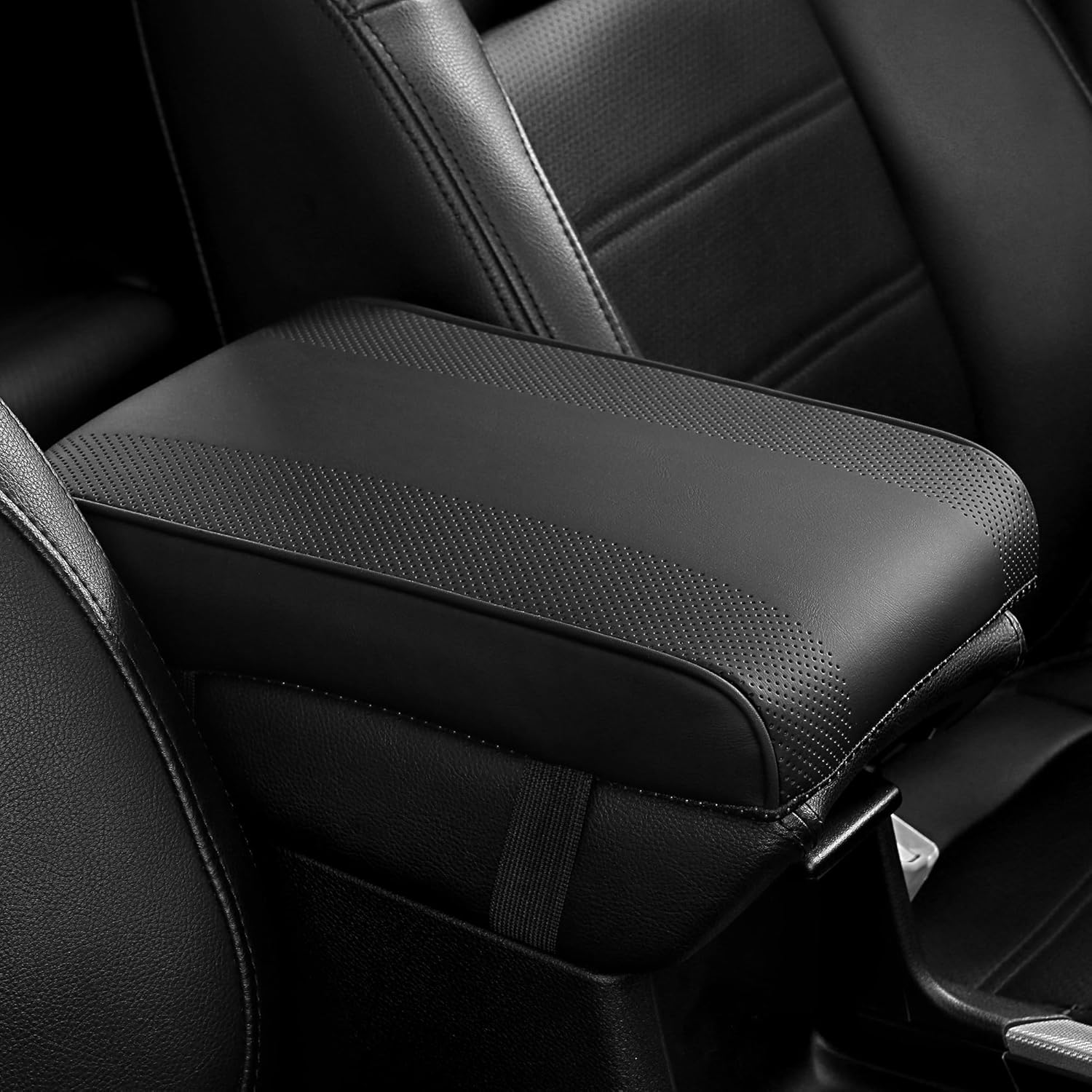 81rwo9oFo-L._AC_SL1500_.jpg SEG Direct Car Center Console Cover, Breathable Leather Auto Armrest Cover, Memory Foam Arm Rest Cushion, Universal Car Seat Box Cover Car Interior Accessories, Black - Image 1
