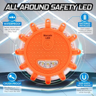 Marcala 3-Pack Emergency Lights for Vehicles | DOT Compliant Emergency Flares for Car with Batteries, Whistle & Case | LED Road Flares | Emergency Roadside Lights | Drive and Feel Safer on the Road! - Image 5