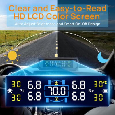 2025 RV Tire Pressure Monitoring System,0-87 PSI Tire Pressure Monitor System with Solar Charge,TPMS with 4 Sensors&6 Alarm Modes, Color LCD&Car Temperature Display for RV Trailer - Image 4