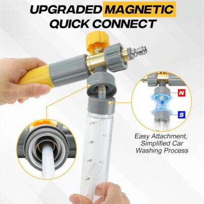 M MINGLE Mini Foam Cannon for Pressure Washer, Magnetic Foam Cannon with Dual Connector, Undiluted Foam Blaster with 5 Nozzle Tips, 1/4 Inch Quick Connect - Image 2