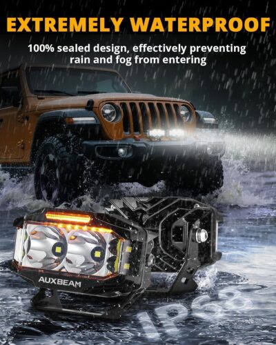 Auxbeam V-MAX Series 4 Inch LED Pod Driving Lights, 72W Rectangle Side Shooter Offroad Cube Spotlights with Amber DRL, 270° Combo Beam 6 Modes White/Amber/Yellow Auxiliary Lights with Covers, Pair - Image 6