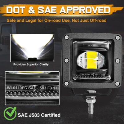 2Pcs 3 Inch SAE LED Fog Lights Off Road DOT Approved Driving Lights Pods Square LED Cubes Work Light Fog Lamps for Trucks Wrangler JK Ram 4X4 Boat Motorcycle Tacoma - Image 2