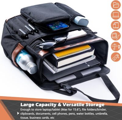 Car Seat Organizer with Laptop Compartment (Fits 15.6"), Front & Backseat Passenger Organizer with Adjustable Strap, Multiple Pockets, Portable Office Bag, Water-Resistant 1200D Polyester - Image 7