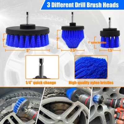 Wheel Brush Kit, Soft Drill Wheel Cleaner Brush, Tire Brush, Detailing Brush, and Detailing Pads, No Scratches Car Wheel Cleaning Kit for Wheels, Tire, Rims, Engines, Exhaust(Blue + White 9 Pk) - Image 5