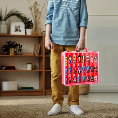 FULLCASE Toys Organizer Storage Compatible with Hot Wheels Car, Container for Matchbox Cars, Mini Toy, Small Dolls, Double Sided Carrying Box for Hotwheels - 48 Compartments (Case Only) Red - Image 7