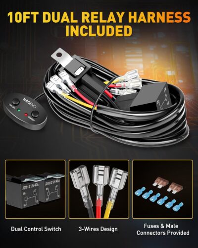 NAOEVO 7 Inch Light Bar, 240W 24,000LM Offroad Fog/Driving Lights LED Pods with 2 Leads Wiring Harness, Spot Flood Combo LED Work Lights for Truck Boat UTV ATV, 2-Pack (White/Amber/White&Amber) - Image 7