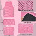 CAR PASS Bling Leather Car Mats Shining Diamond Floor Mats Crystal Rhinestones Sparkly Glitter Carpet Anti-Slip Waterproof Pad Universal Fit for Automotive SUV, Sedan, Van, 5pcs for Girl Women Pink - Image 5