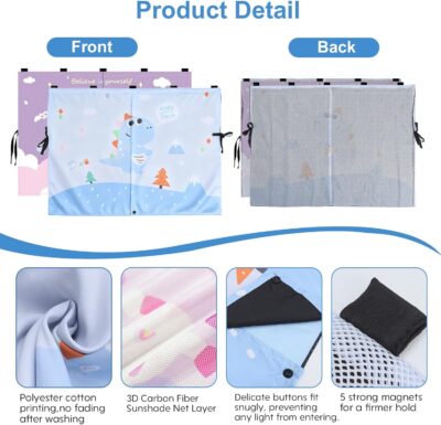 2 PCS Magnetic Car Window Shade for Baby,Easy Installation Side Window Sunshades, Universal Fit for Most Cars Friendly Automotive Interior with Cartoon Patterns -for Baby - Image 2