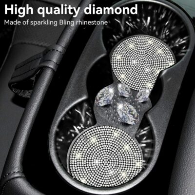 SINGARO Bling Cup Holder Coasters for Car, 2PCS Universal Non-Slip Cup Holder, Embedded Decorative Coasters, Shiny Crystal Car Interior Accessories Gifts for Women (White) - Image 5