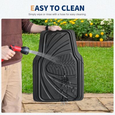 FLORICH Car Floor Mats, Waterproof Universal Heavy-Duty 4 Pieces Rubber Floor Mats for Cars, Full Set Car Mats with Anti-Slip Backing Fit for Most SUV, Vans,Trucks, Sedan(Light Black) - Image 4