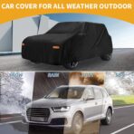 Car Cover Waterproof All Weather 210D-PU, UV Sun Rain Protection, for Kia Soul, with Left Side Zipper & Mirror Pockets, Black - Image 2