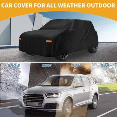 Car Cover Waterproof All Weather 210D-PU, UV Sun Rain Protection, for Kia Soul, with Left Side Zipper & Mirror Pockets, Black - Image 2