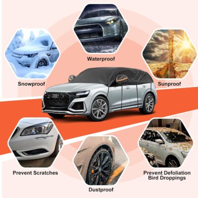 Half Car Cover Top, Snow Car Cover for Compact SUV with Cotton Liner, Sunroof & Windshield Cover for Ice and Snow, All Weather Vehicle Body Cover for Sun, Rain, Dust, Fit SUV 178-189 inchs - Image 7