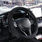 SEG Direct Car Steering Wheel Cover for F-150 Tundra Range Rover 15.25-16 inch, Warm Plush, Summer Winter, Black - Image 3