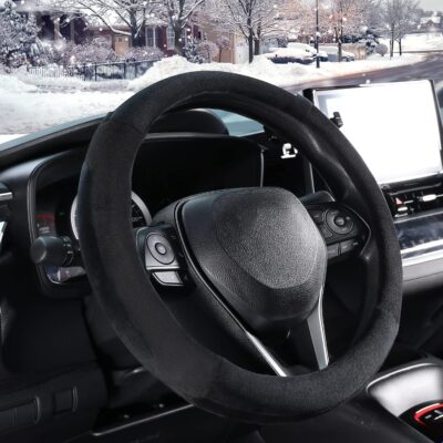 SEG Direct Car Steering Wheel Cover for F-150 Tundra Range Rover 15.25-16 inch, Warm Plush, Summer Winter, Black - Image 3