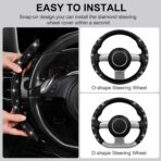 CAR PASS 2PCS Bling Diamond Segmented Steering Wheel Cover with Crystal Rhinestones, Wheel Protector Non-Slip Cute Car Accessories Universal Fit D-Shape O-Shape 14.5" to 16" for Women, Black Diamond - Image 4