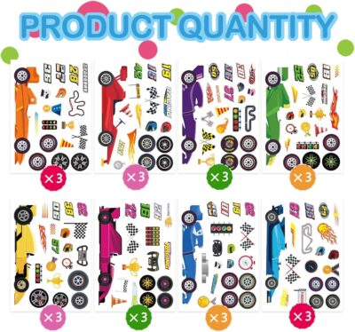24 Sheets Car Stickers for Kids, Race Car Theme Waterproof Paper, DIY Race Car Stickers, Party Favors - Image 4
