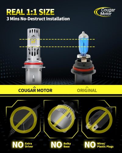 Cougar Motor Fog Bulbs 9007, 9007 Bulb with Dual Cooling Fan, 10X Brightness Real 1:1 Size, Long Lasting White Auxiliary Fog Light for off-road ATV UTV, Pack of 2 - Image 4