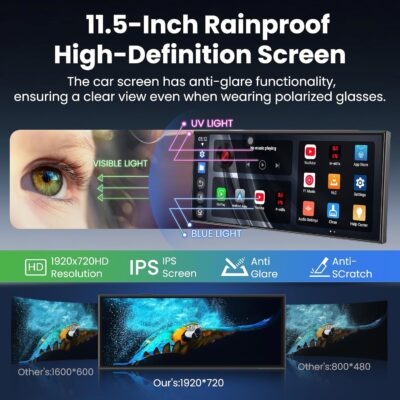 Largest 11.5 inch Wireless CarPlay Screen for Car,Built-in N-etflix/YouTube/TikTok and other apps,A-pple CarPlay & Android Auto screen with1080P Backup Camera/Navigation/Voice Control,for All Vehicles - Image 8