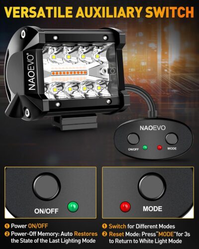 NAOEVO 4 Inch LED Pod Lights, White Amber LED Fog/Driving/Offroad Lights Strobe/Memory Mode and 2 Leads Wiring Harness, Cube Pods for Truck Boat ATV UTV, 2 Pcs (6 Modes) - Image 3