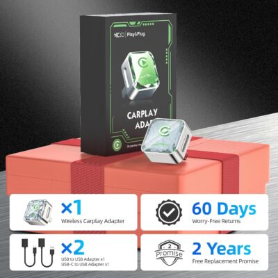 Wireless Apple CarPlay Adapter, 5.8G Quad-Core Chip No Latency, Aerospace Silicone Cooling, Zn-Alloy & Diamond Panel, Plug & Play Wired to Wireless CarPlay Adapter - Image 9